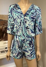 Lilly Pulitzer 3/4 Sleeve Romper Blue Shells Sea Sz XS