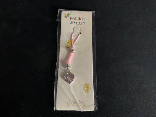 Cell Phone Charm Pink Strap Silver Dangle Pink Crystal Rhinestone Heart Gift New - 第 1/2 張圖片