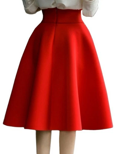 Skirt High Waisted Skirts Womens White Knee Length Bottoms Pleated Skirt - Picture 3 of 30