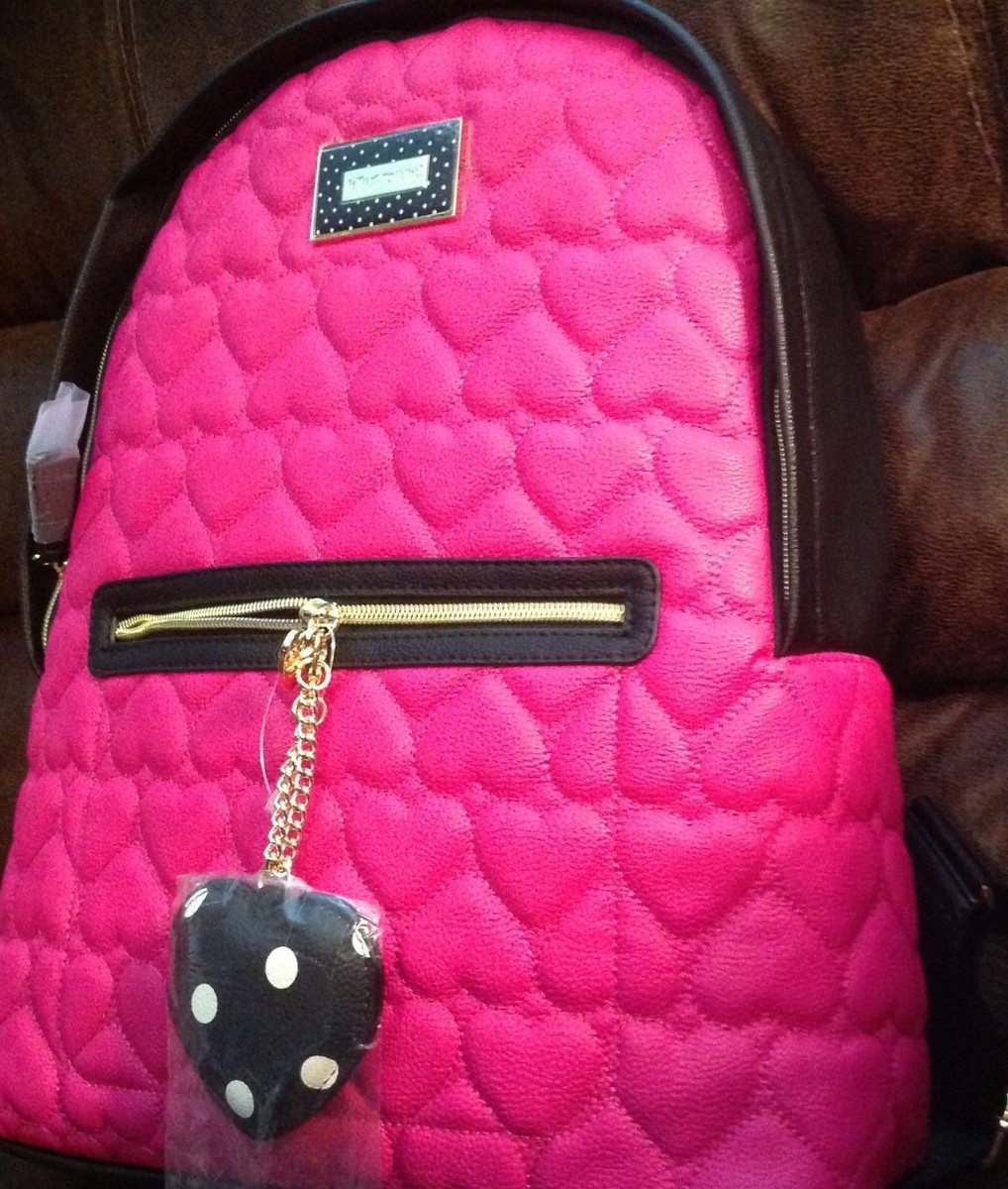 BETSEY JOHNSON ? RARE! Chic & Fun! XL Quilted Hot Pink Backpack Luv Betsey Johnson Large Quilted Backpack Fuchsia Pink w  main image 2