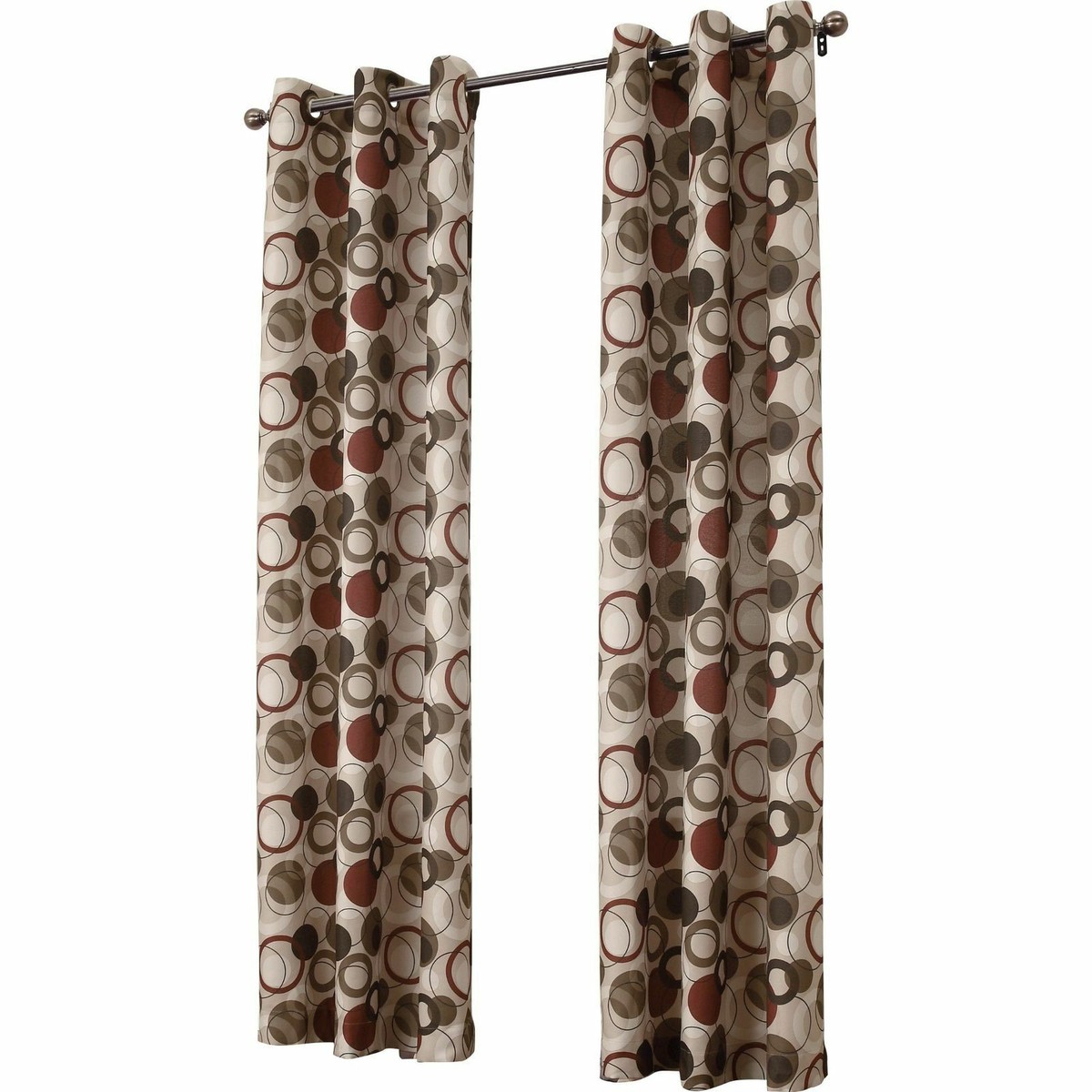 Juego 2 Cortinas Paneles Círculos Beige Marrón Rojo Par 63 84 95 pulgadas  Ojal, image size:1200x1200