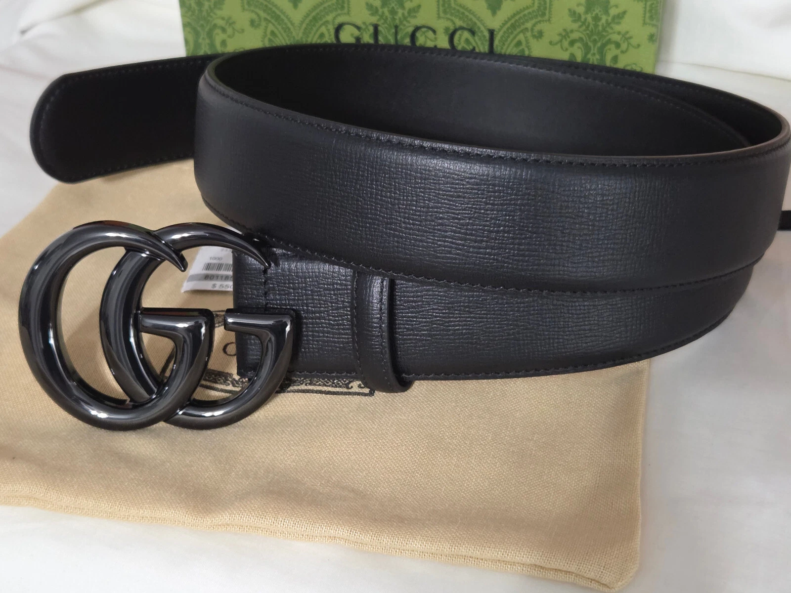 Authentique ceinture Gucci unisexe en cuir noir taille 95 cm 32/34