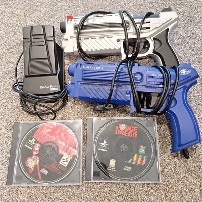 Crypt Killer Judge Dredd & Light Gun Lot With Reload Pedal PS1 Tested Working