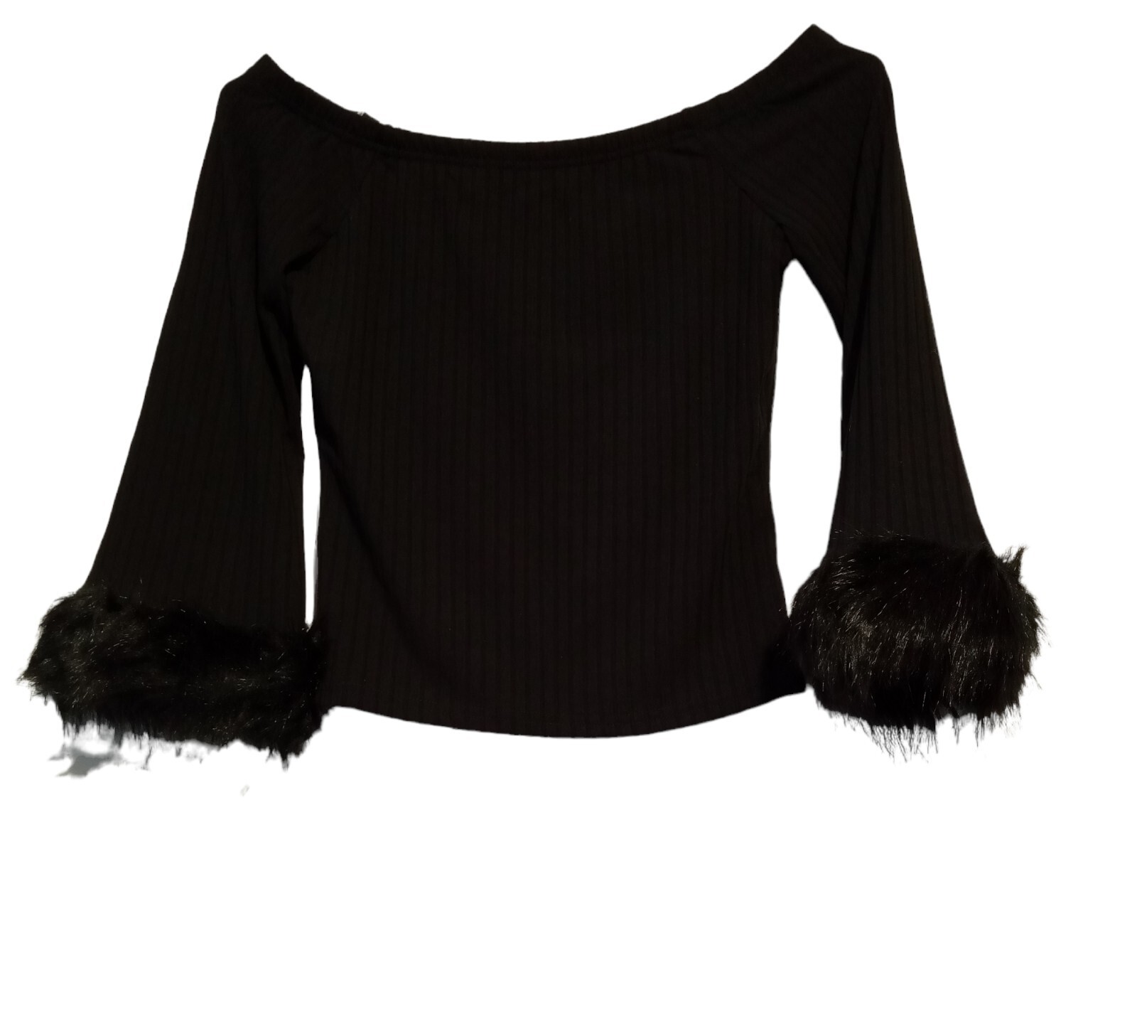 Women's Pullover Ribbed Top Faux Fur Cuffs sz Medium Ember 3/4 sleeve NWT