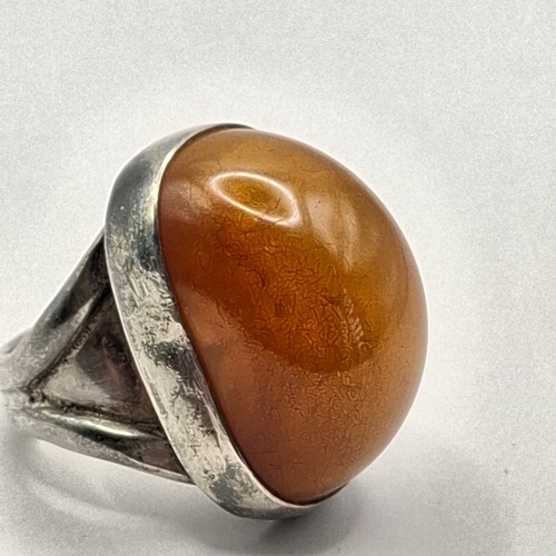 Vintage antiker bernsteinfarbener Bakelit & Sterlingsilber riesiger Ring Größe 8 - Bild 8 von 9