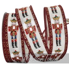 Christmas Nutcracker Burgundy Gold Wired Ribbon - 1.5 Inches Wide x 10 Yards