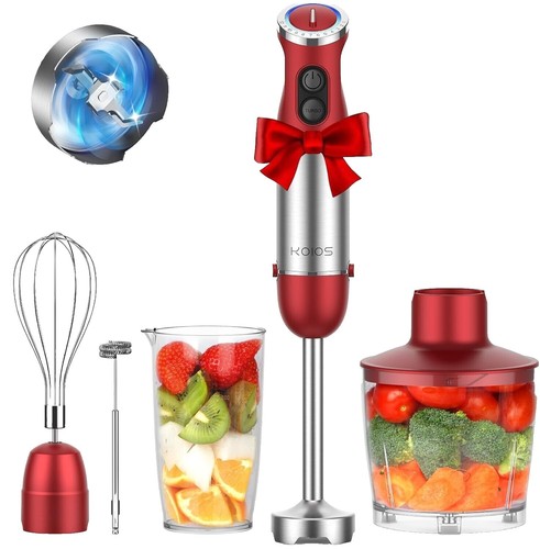Immersion Hand Blender Red Stainless Steel Speed Whisk Chopper