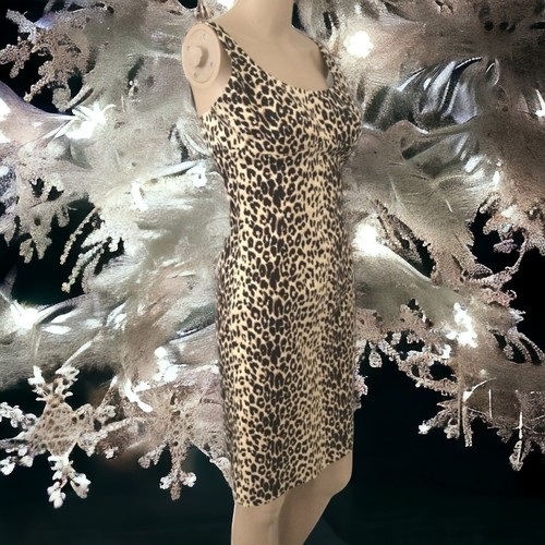 Y2K Animal Print Bodycon Dress M Mob Wife Sexy Stretch Rocker Vtg 90s Forever 21 - Picture 17 of 19