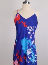    Natori Blue Tropical Floral Nightgown Slip Dress Lingerie Negligee Peignoir