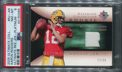 2005 ULTIMATE COLLECTION AARON RODGERS GAME JERSEY RC /25 PSA 8 *POP 1* 3 HIGHER