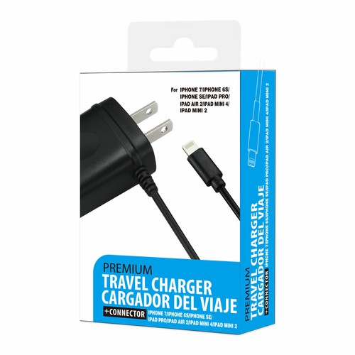 REIKO PORTABLE 8PIN USB TRAVEL ADAPTER CHARGER Black iPhone 6/ 6S/ 6 PLUS/ 6S/7