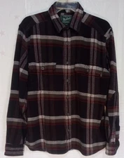 Woolrich WWM Flannel Long Sleeve Shirt Medium Blk Gray Red Plaid Heavy Preowned