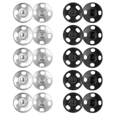 100 Sets 10mm Sew-On Snap Buttons Metal Press Studs Black and Silver