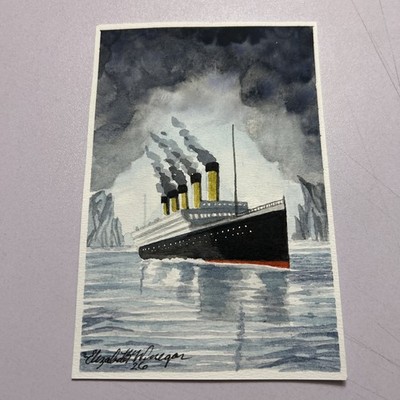 4x6 inch Original Watercolor Painting Titanic free ship Artist Elizabeth Winegar