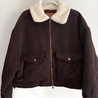 Levi s Premium Baby Bubble Wool Trucker Jacket XL Brown Sherpa Collar