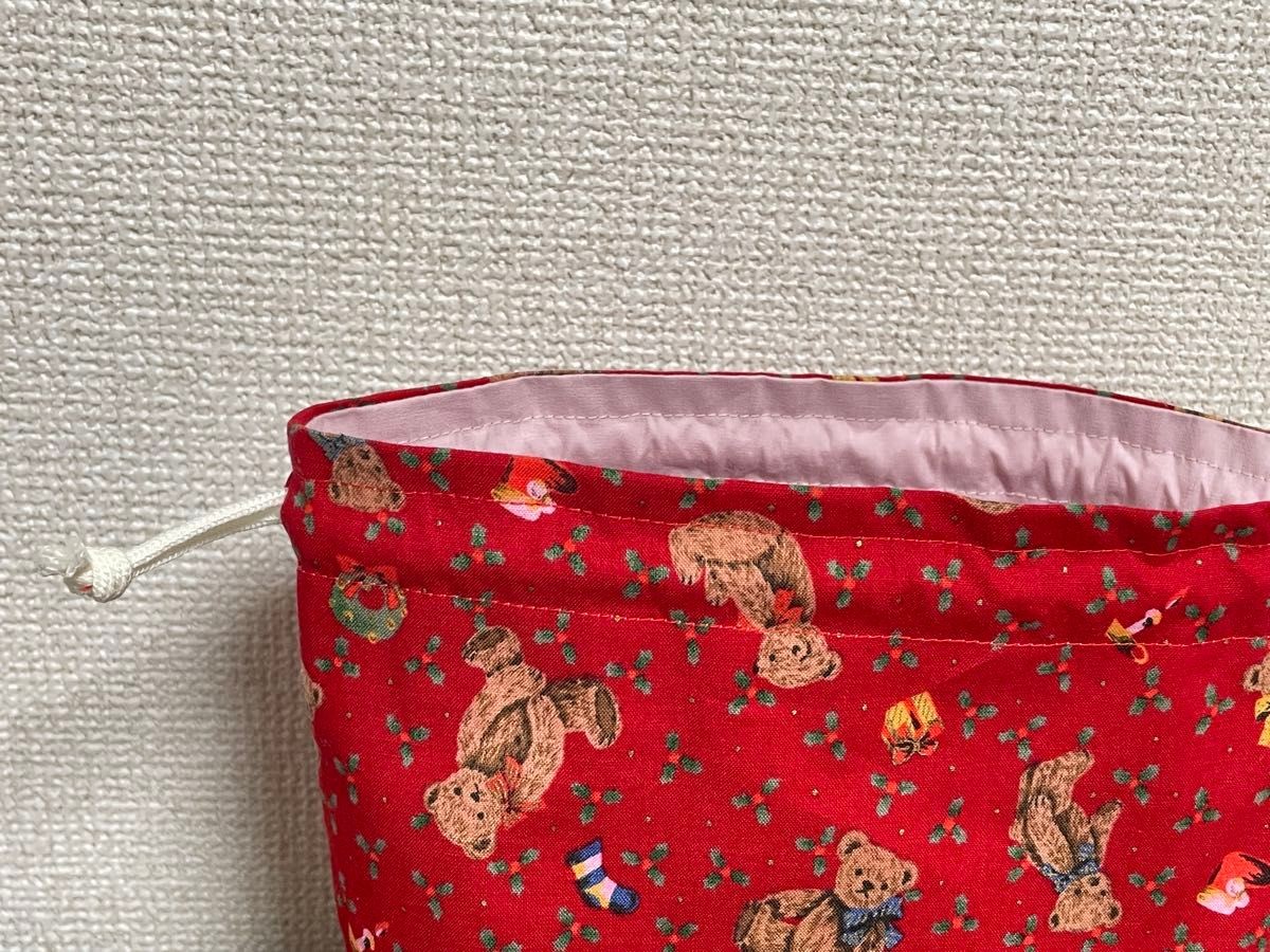 Christmas pattern drawstring bag teddy bear red l… - image 2