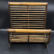 Vintage Rattan Magazine Rack MCM Bamboo Book Holder 12"