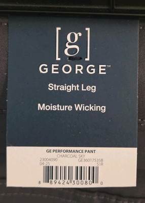 George Men's 44x30 Straight Leg Performance Pants Charcoal Gray