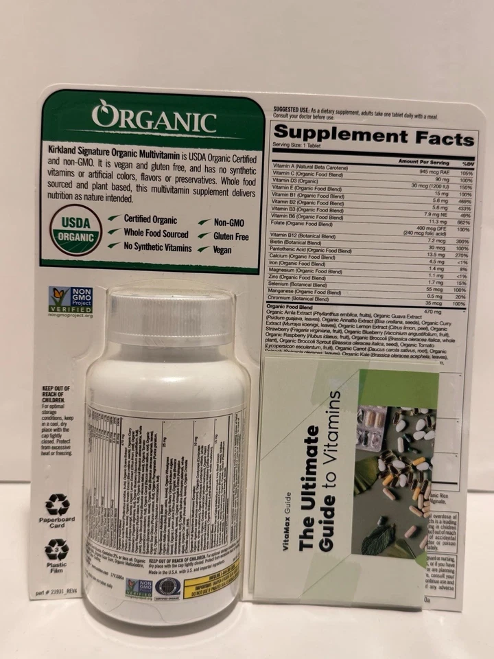 Multivitamínico orgánico Kirkland Signature USDA 80 tabletas sin OGM GF CADUCIDAD 01/2026 Foto 2 de 3