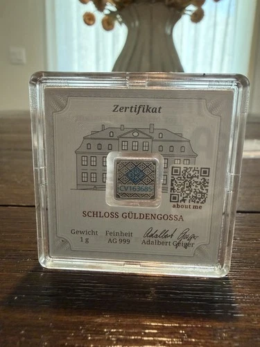 Geiger Edelmetalle 1 Gram .999 Fine Silver Bar Square Capsule Assay!!