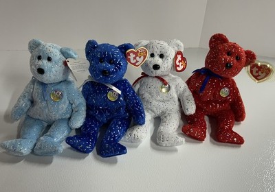 Lot Of 4  Decade  2002 TY Beanie Babies Bears - 10 Year Anniversary - New