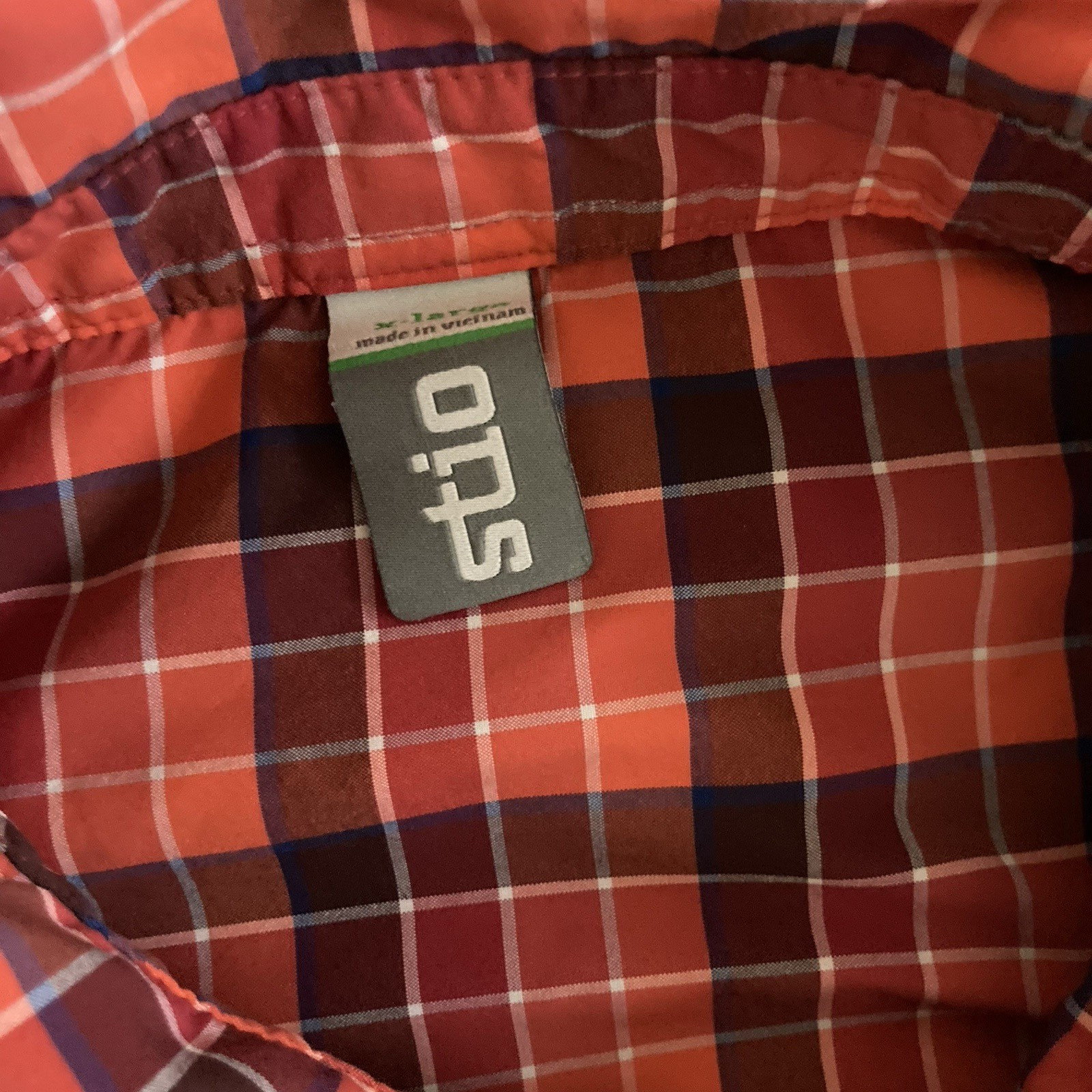 Stio Shirt Mens XL Orange/Red Plaid Eddy Pearl Snap Flap Pockets Hiking Long Slv