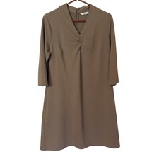 Liz Claiborne Brown Dress Womens V Neck 3/4 Sleeve Career Work 14P- note!