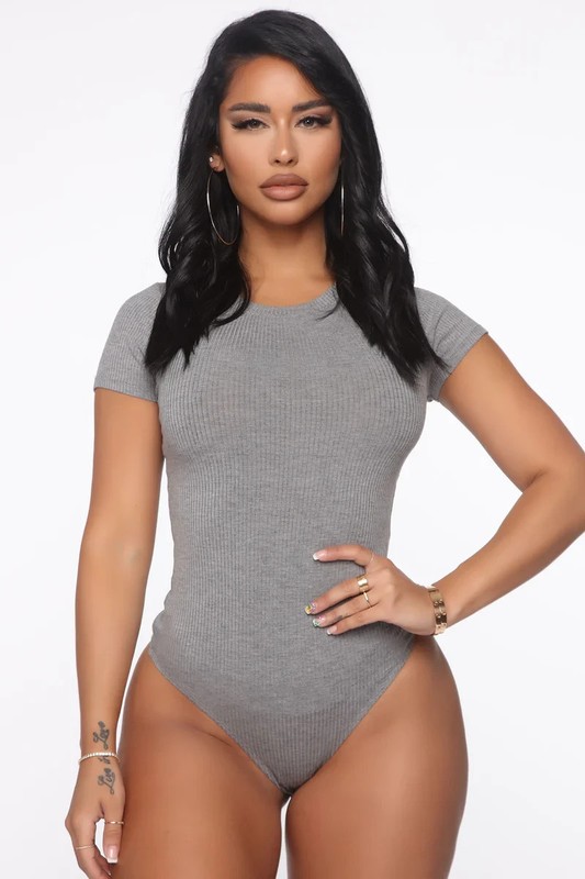 Fashion Nova Aliza Ribbed Bodysuit Heather Grey Size Small Stretchy Fitted