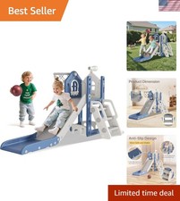 6 in 1 Toddler Slide - L-Shaped Baby Slide for Toddlers Aged 1-3 with Basketb...