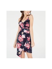 ALMOST FAMOUS Womens Dress Blue Adjustable Asymmetrical Faux-wrap Hem Juniors S