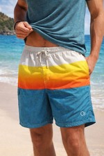 OP Ocean Pacific Swim Trunks XL 40-42 Blue Yellow Orange Colorblock Mesh Lined B