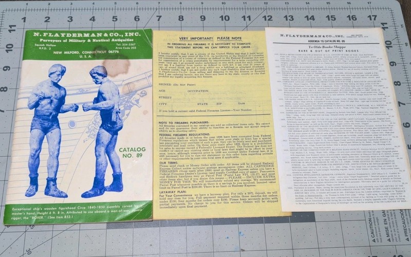 Vintage N. FLAYDERMAN Catalog #89 with order form + insert Antiques #MILITARY