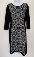 Connected Apparel Womens S Black White Knit Sweater Dress Sheath Stretch Career