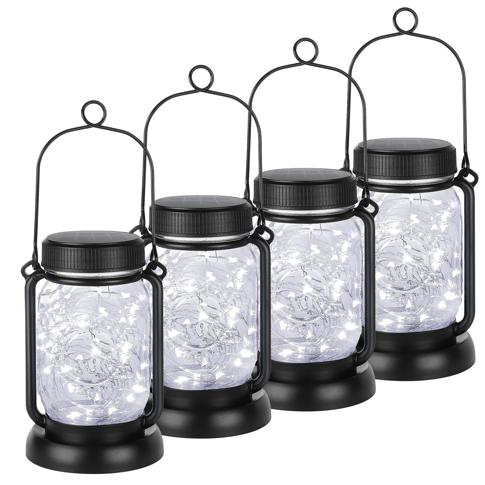 Mlambert 4 Pack Solar Hanging Mason Jar Lights with Stakes Waterproof Outdoor Decor