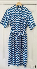 Uniqlo Marimekko Womens Blue White Short-Sleeved Linen Blend Dress M UK 12 EU 40