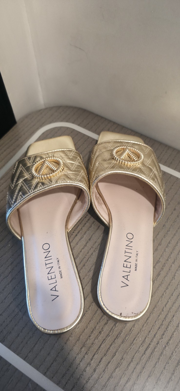 Valentino Africa Italian Leather Slide Sandals Gold Women's Size 7 thumbnail 3