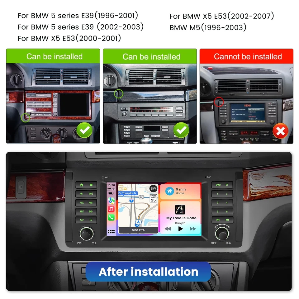 7" HD Touchscreen Stereo w/ Carplay for 1996-2003 BMW 5 Series E39; 2002-2007 X5 - Image 2 of 4