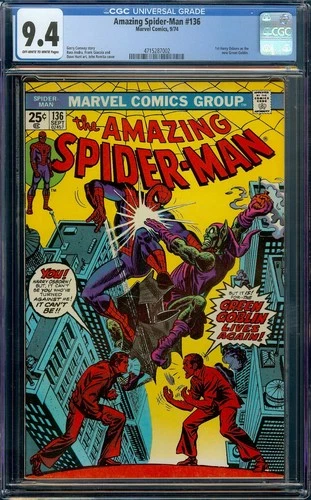 Amazing Spider-Man #136 CGC 9.4 OWW Marvel 1974 - 1st Harry Osborn Green Goblin