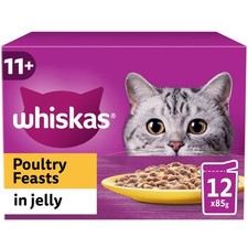 96 x 85g Whiskas 11+ Poultry Feasts Mixed Senior Wet Cat Food Pouches in Jelly 4.63 per kilo