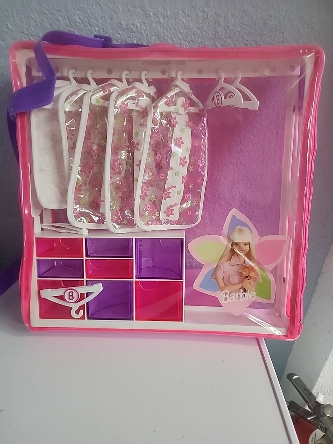 Barbie Clothing Storage With Hangers And Drawers. Pink Case