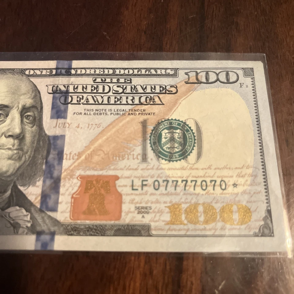 STAR NOTE $100 Bill Only 2 #’s “LUCKY” LF 07777070  - Image 2 of 4