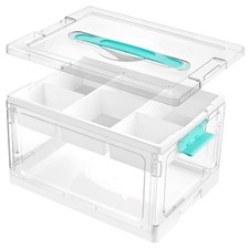 24 QT Clear Plastic Craft Storage Box with Tray  Dividers, 1 Pack