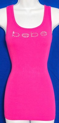 ''RARE'' BEBE WOMEN'S PINK CRYSTAL RHINESTONE LOGO PINK TANK TOP STRETCHY LARGE