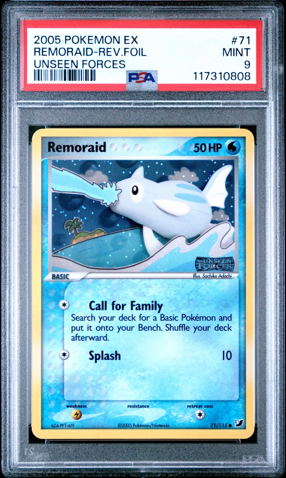 PSA 9 Remoraid Reverse Holo 71/115 EX Unseen Forces 2005 Pokemon Card