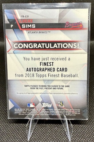 Inserto autografo LUCAS SIMS RC 2018 Topps Finest Rookie GEM AUTO #FA-LSI Braves - Foto 2 di 2