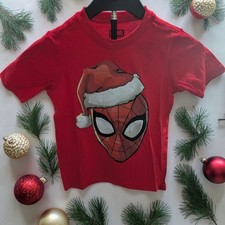 Marvel Spider-Man Christmas 6/7 Shirt Kids Red Holiday Santa Hat Spiderman Tee