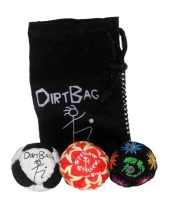 DirtBag All Star Footbag 3 Pack with Pouch, Handmade, Mega Metal Rainbow RARE