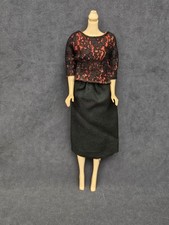 VTG Barbie Clone Doll Homemade Outfit Red Lace Top Black Skirt