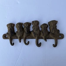 Vintage Cast Iron Dog Key Holder Leash Hook Hat Rack Coat Hanger Tail Hooks