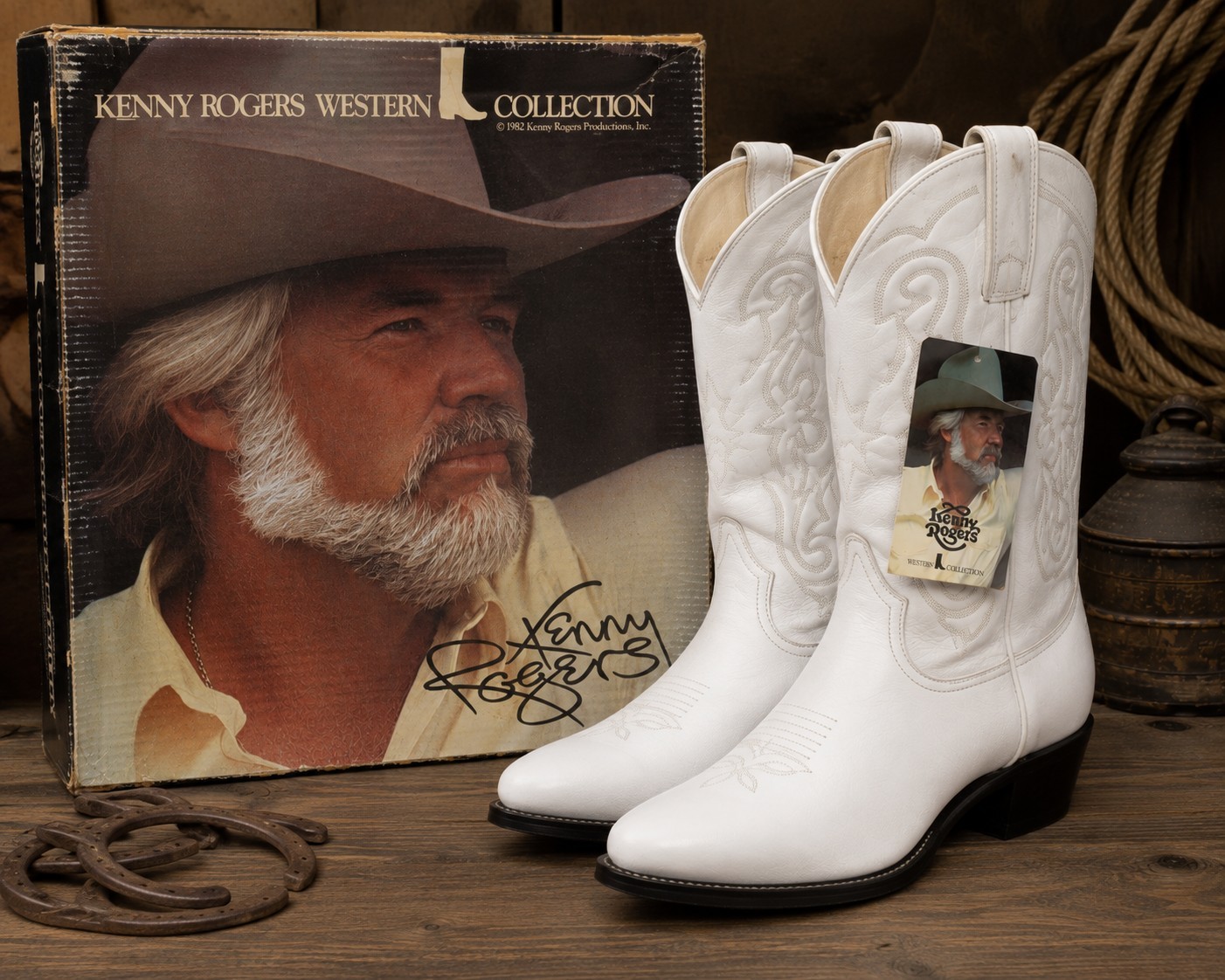 NOS VTG 1980s Kenny Rogers Western Collection White Cowboy Boots 9.5 D Box Tag